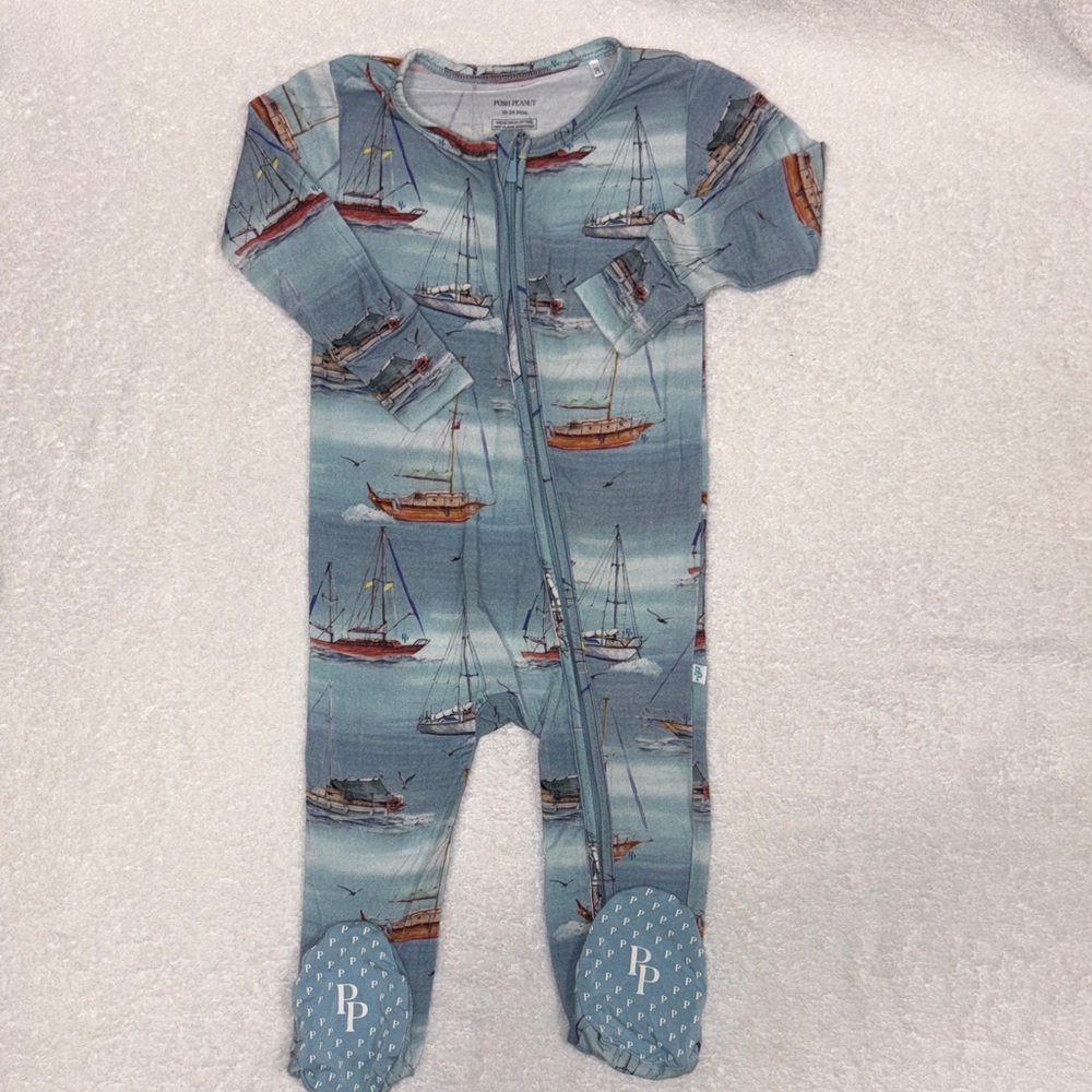 Posh Peanut Nautical sailboat bamboo Kids sleeper pajama 18/24m
